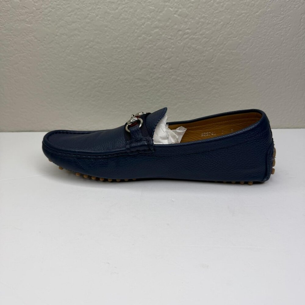 Mens Navy Blue Leather Gucci Web U.S. Size 9 - Picture 5 of 11